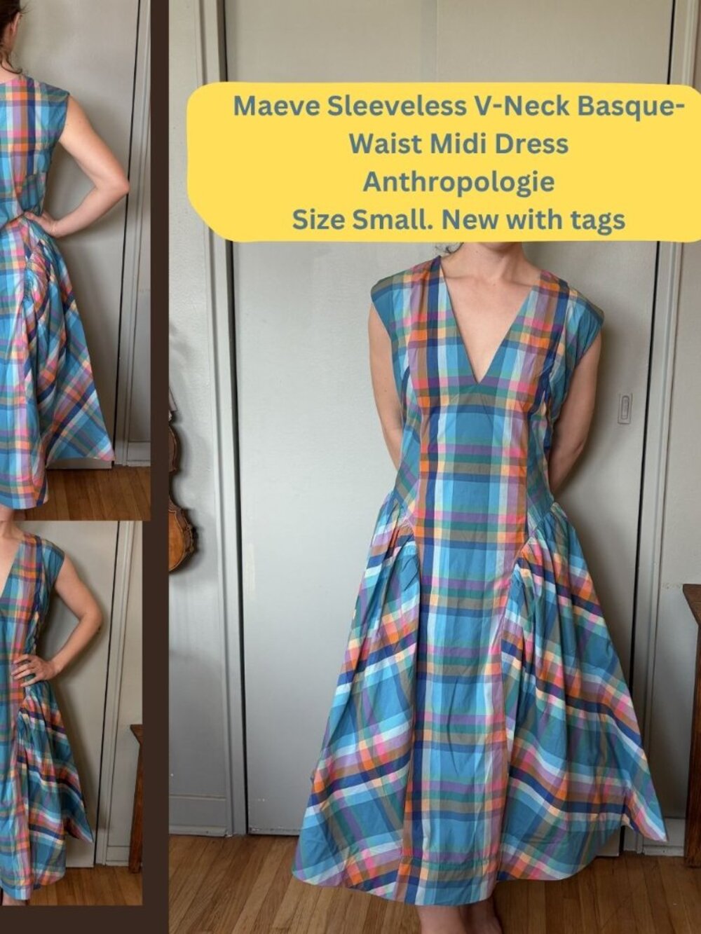 Maeve Sleeveless V-Neck Basque-Waist Midi Dress